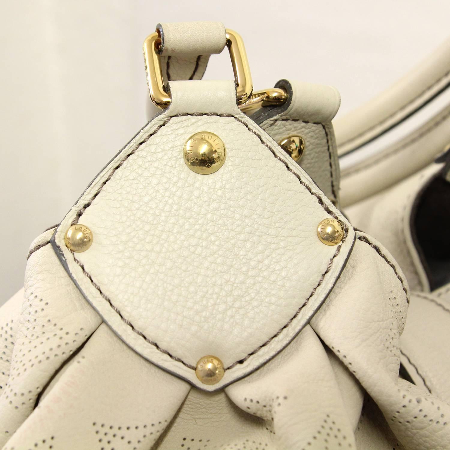 Women's 2000s Louis Vuitton Perforated Beige Leather Mahina GM Hobo Bag 