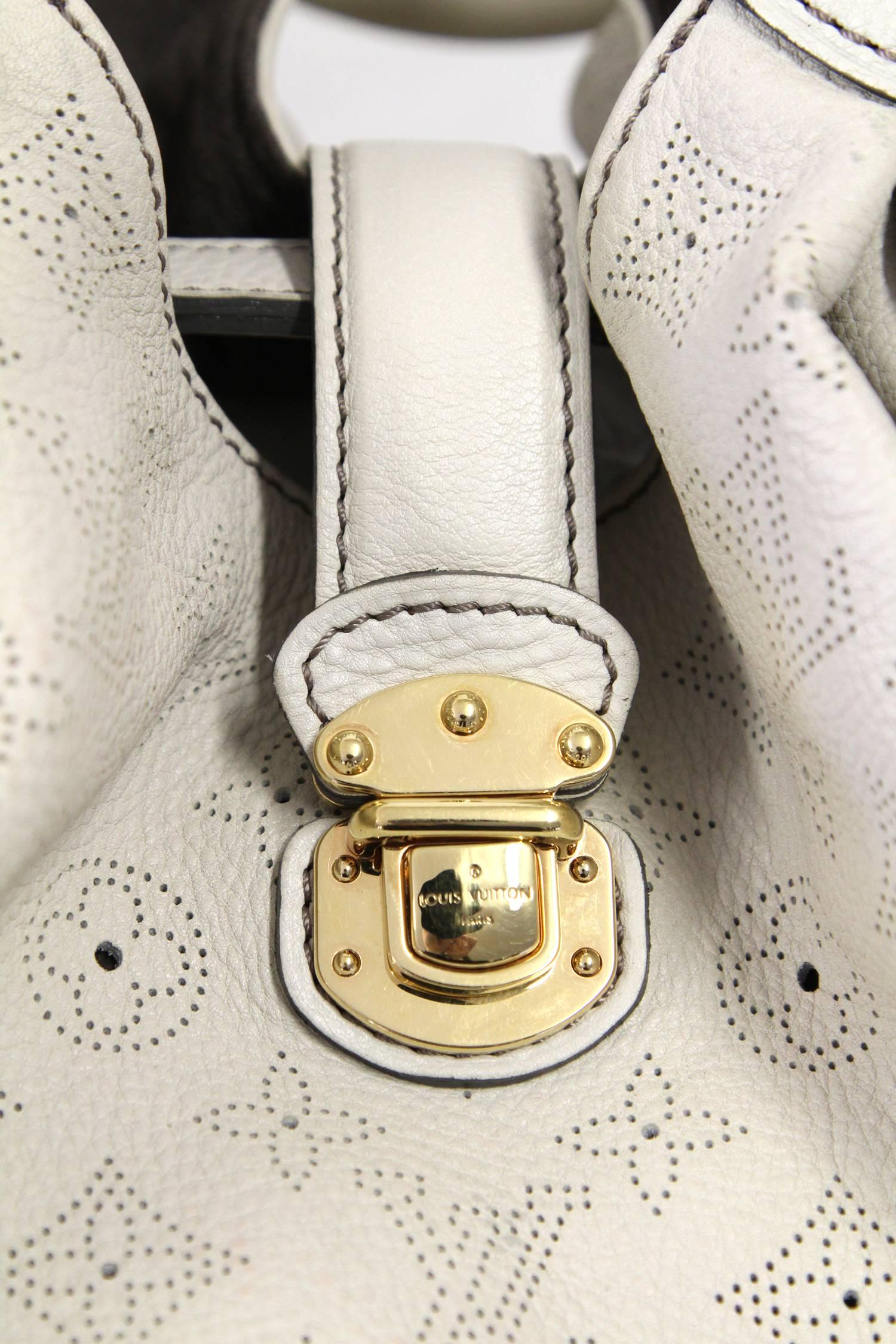 2000s Louis Vuitton Perforated Beige Leather Mahina GM Hobo Bag  3