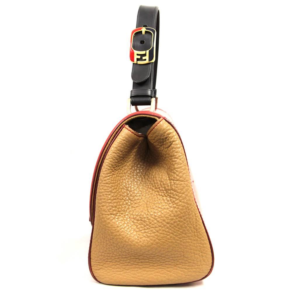 2000s Fendi Silvana Red and Caramel Leather Tote Bag In Good Condition In Lugo (RA), IT
