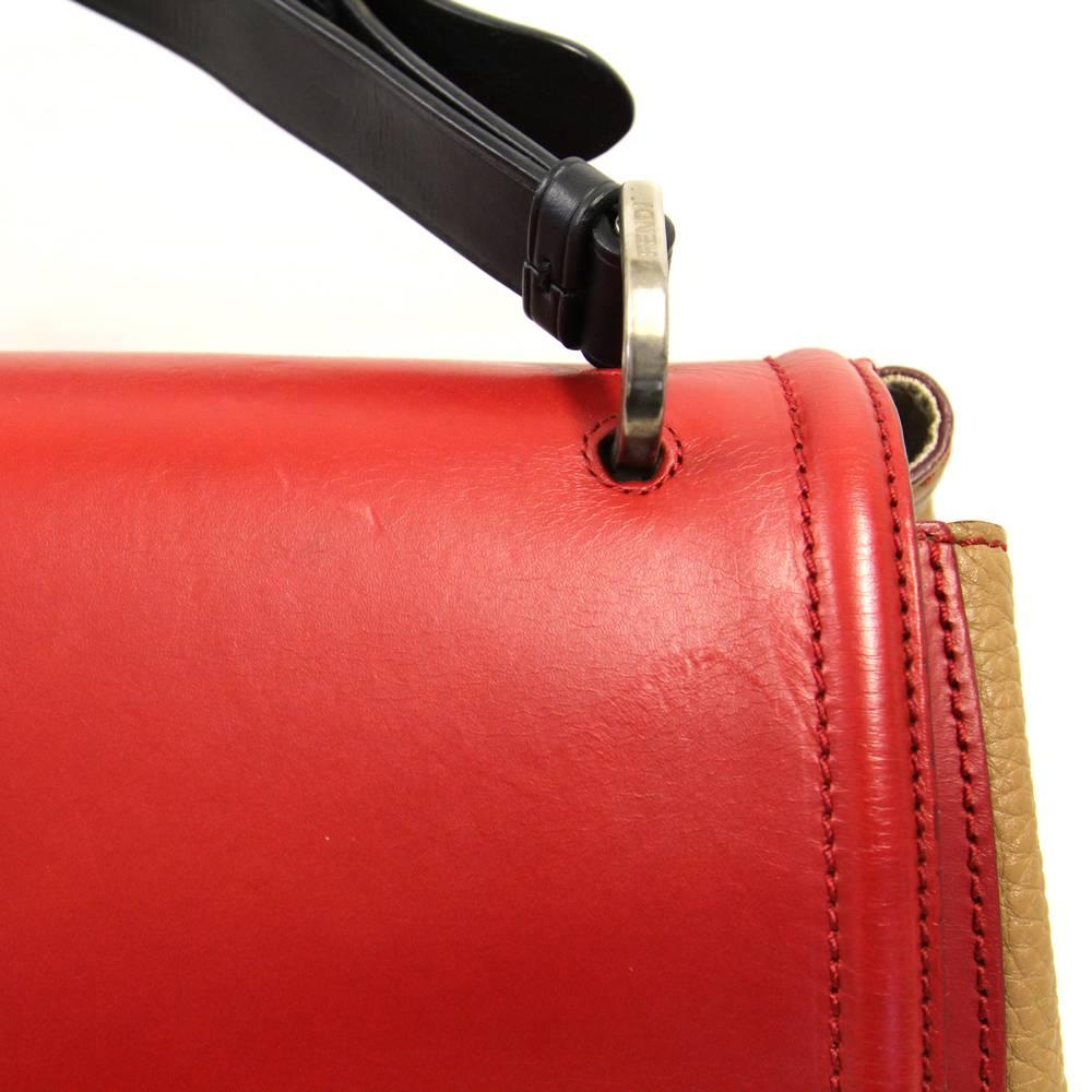 2000s Fendi Silvana Red and Caramel Leather Tote Bag 2