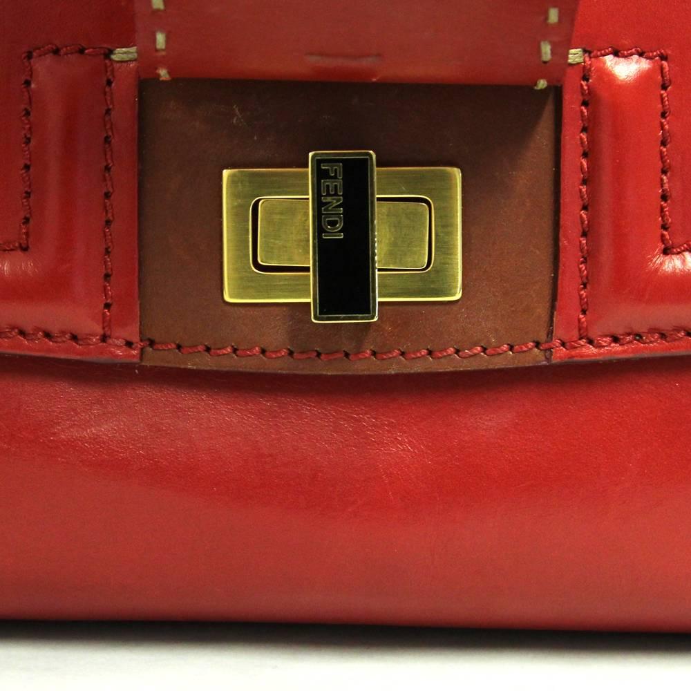2000s Fendi Silvana Red and Caramel Leather Tote Bag 3