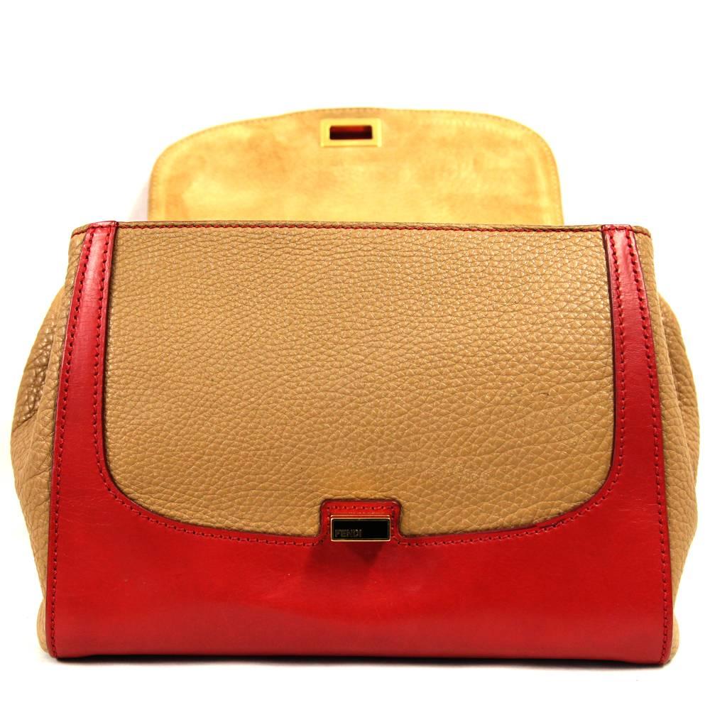 Women's 2000s Fendi Silvana Red and Caramel Leather Tote Bag