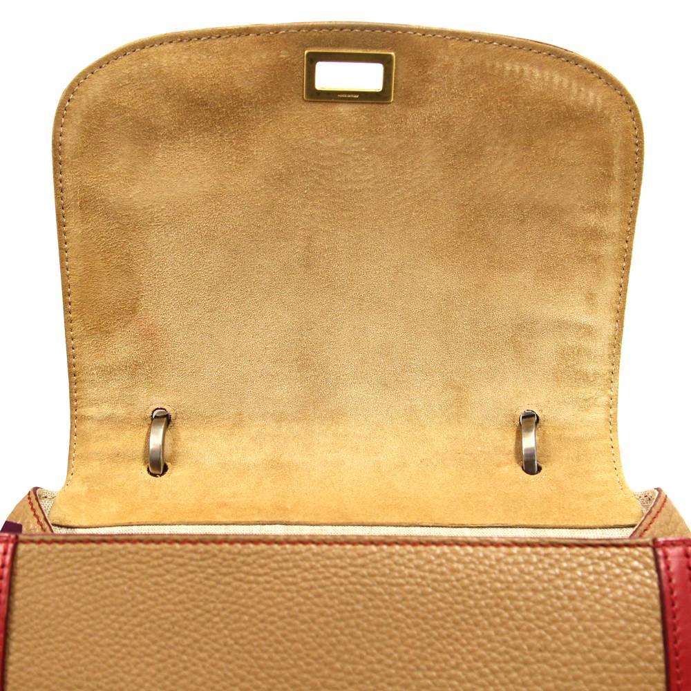 2000s Fendi Silvana Red and Caramel Leather Tote Bag 4