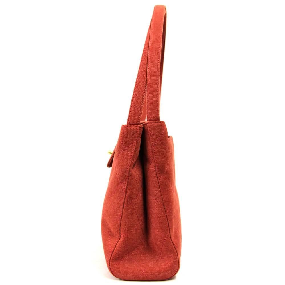 Women's 1990s Chanel Brick Red Cotton Shoulderbag