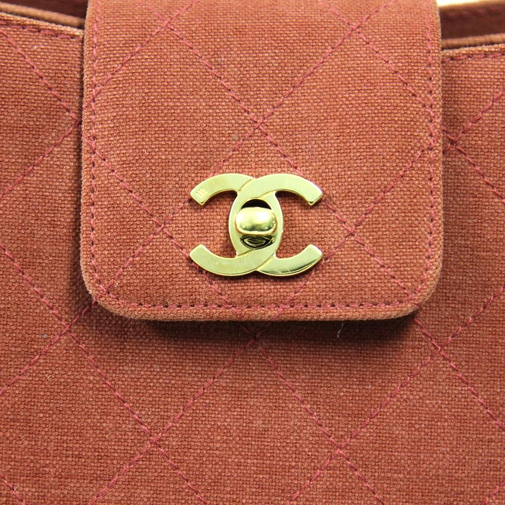 1990s Chanel Brick Red Cotton Shoulderbag 2