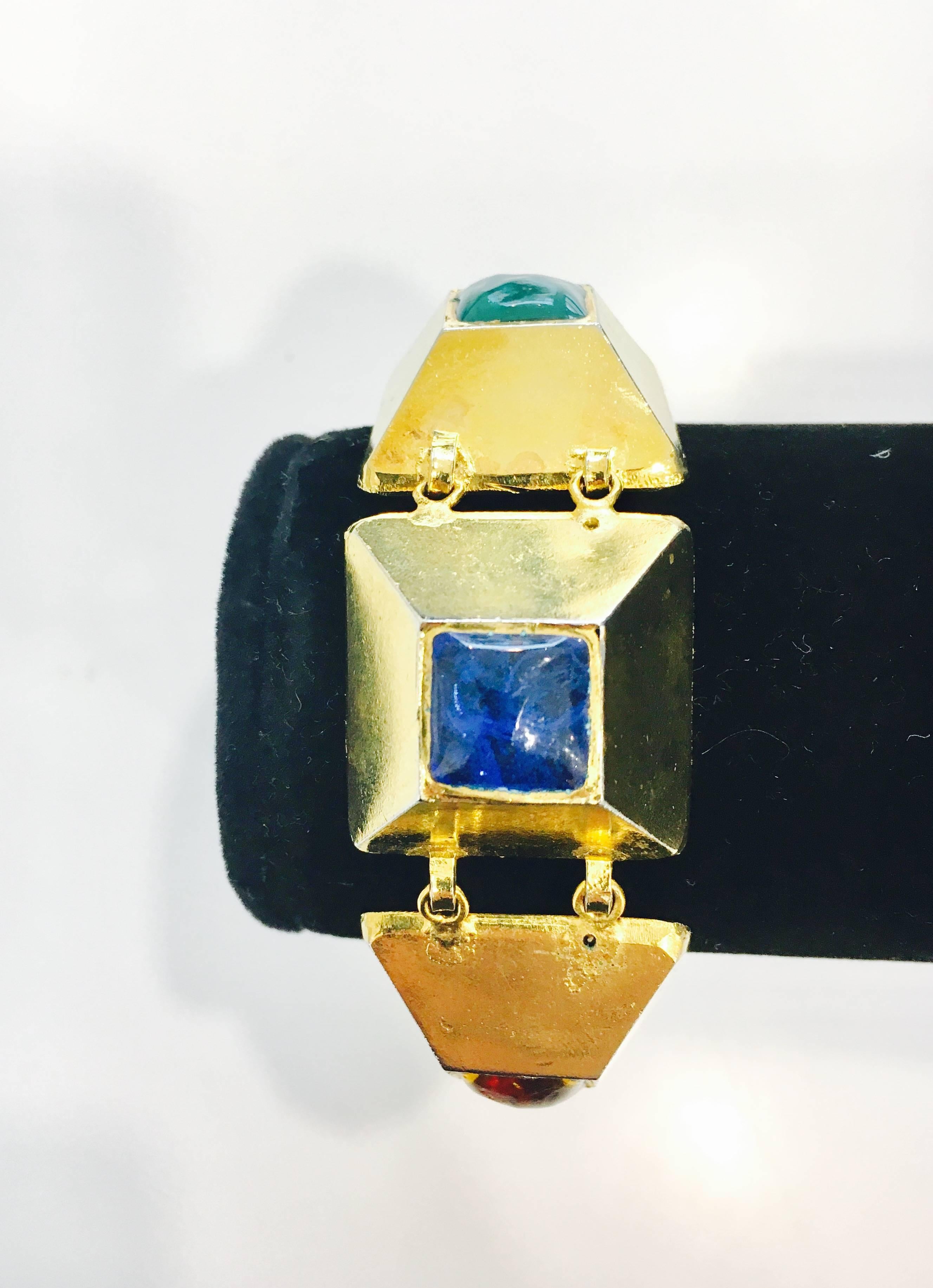 1977 Gold Plated Chanel Bracelet with Coloured Resins In Excellent Condition In Lugo (RA), IT