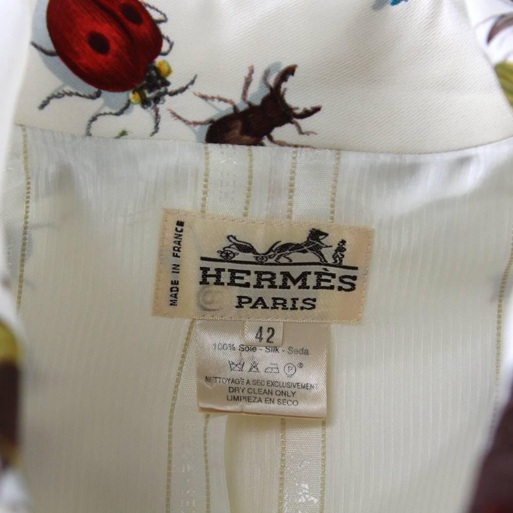 Beige 1990s Hermès Off-White Silk Jacket with an Insect Print