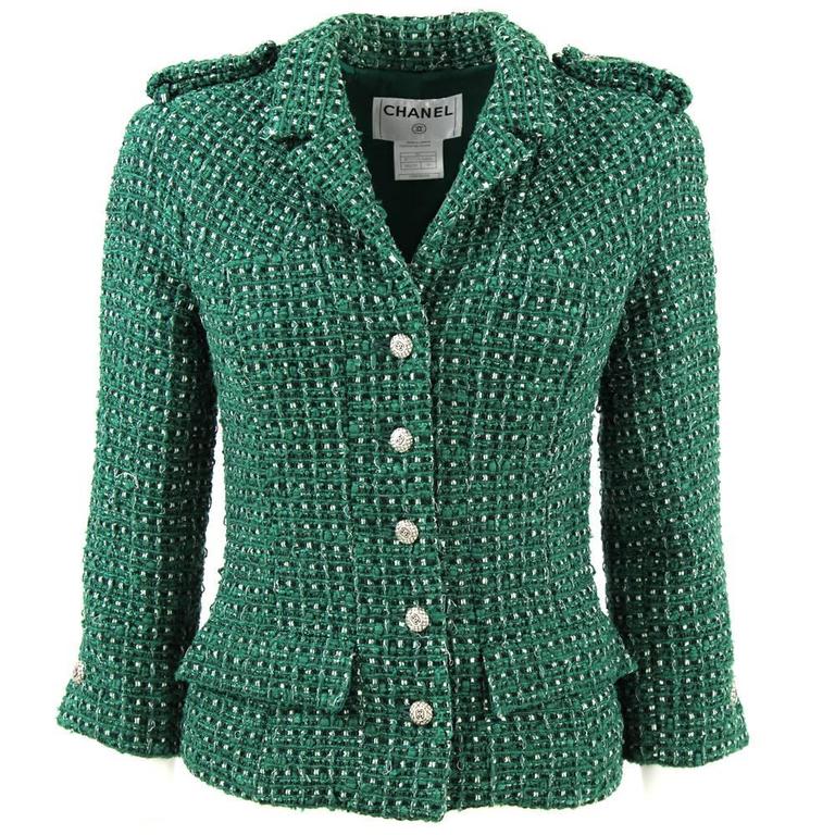 Chanel Pink and Green Stripe Cruise 2000 Tweed Jacket at 1stDibs