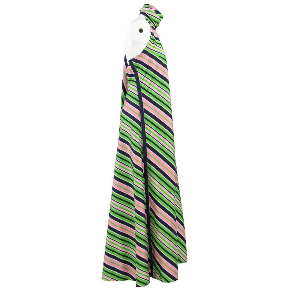 Green 1970s French Striped Long Dress