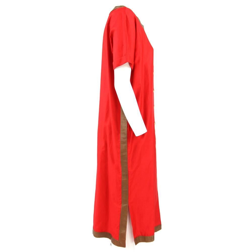 1970s Roberta di Camerino Red Cotton and Leather Dress In Good Condition In Lugo (RA), IT