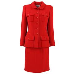 Vintage 1995 Chanel Red Wool Skirt Suit