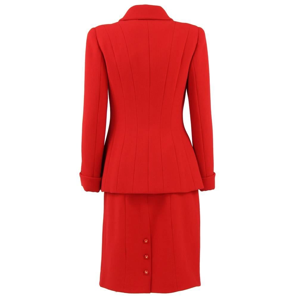 1995 Chanel Red Wool Skirt Suit In Excellent Condition In Lugo (RA), IT