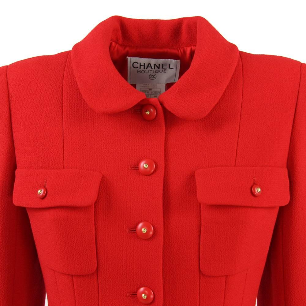 Women's 1995 Chanel Red Wool Skirt Suit