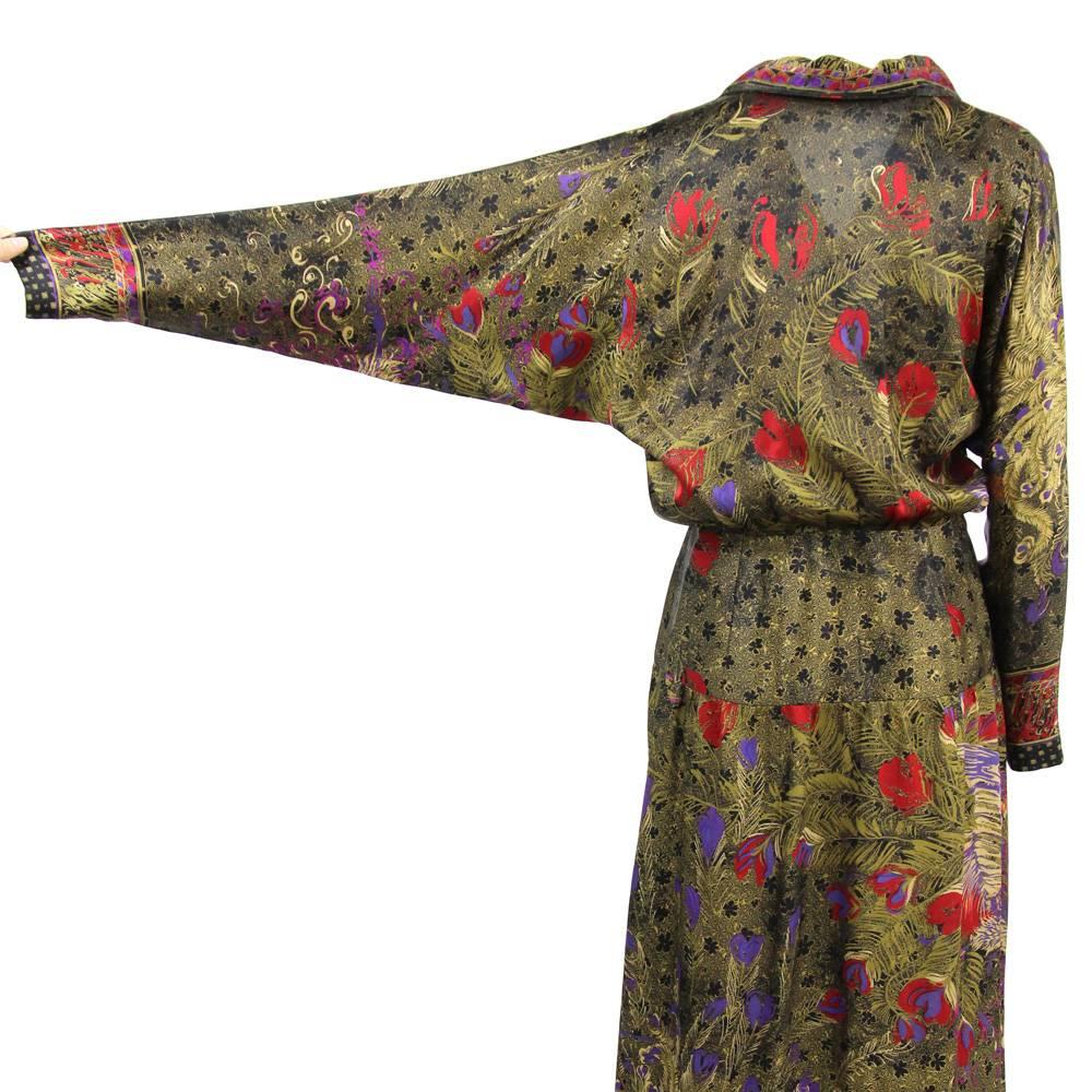Brown 1970s Italian Printed Silk Dress