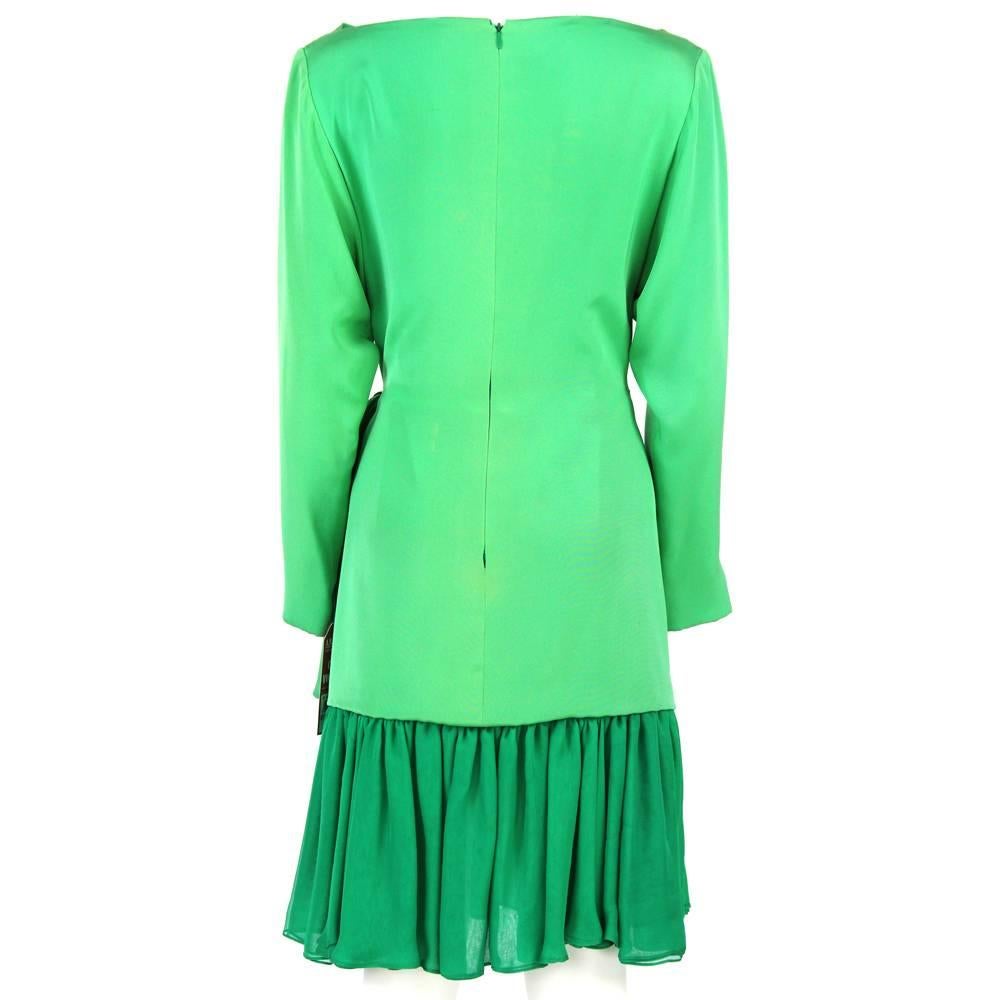1980s Andrea Odicini Green Silk Wrap Dress In Good Condition In Lugo (RA), IT
