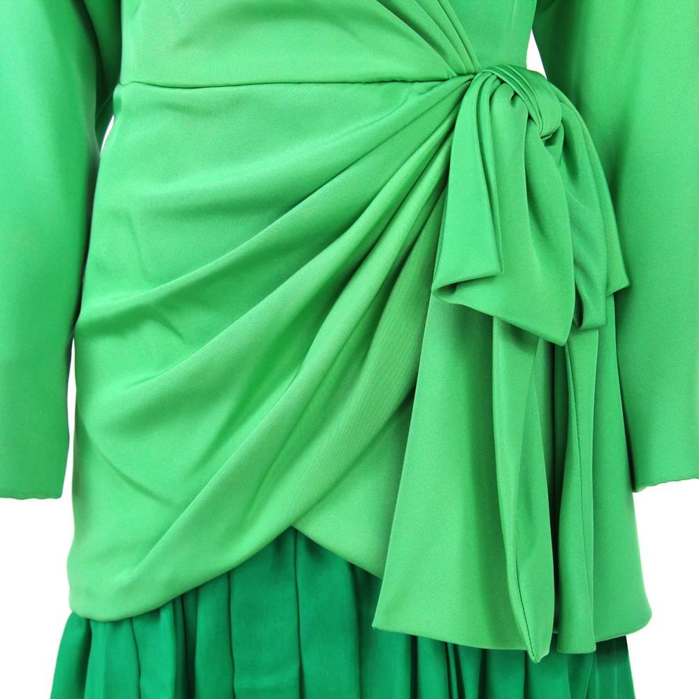 Women's 1980s Andrea Odicini Green Silk Wrap Dress