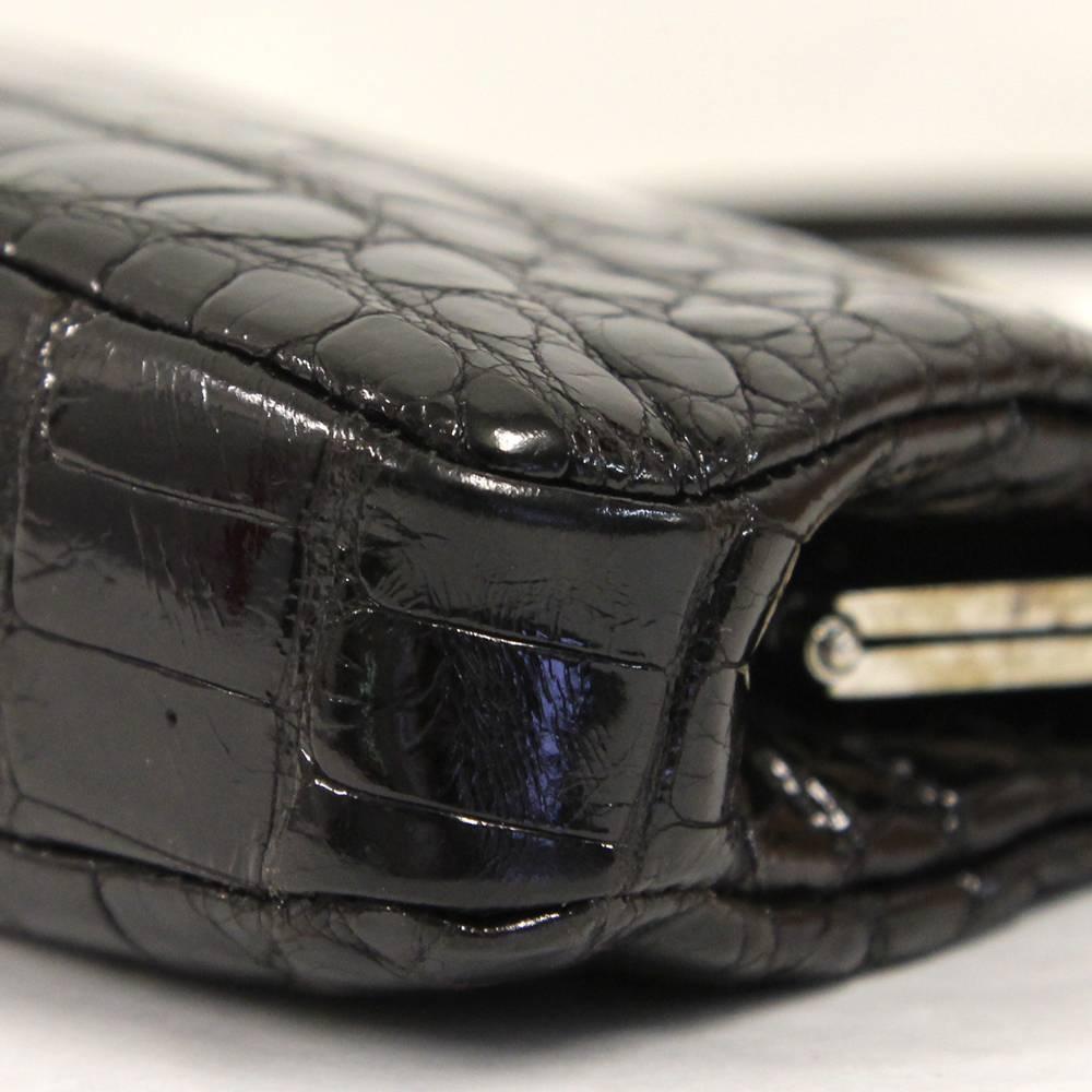 2000s Valentino Black Crocodile Leather Clutch 1