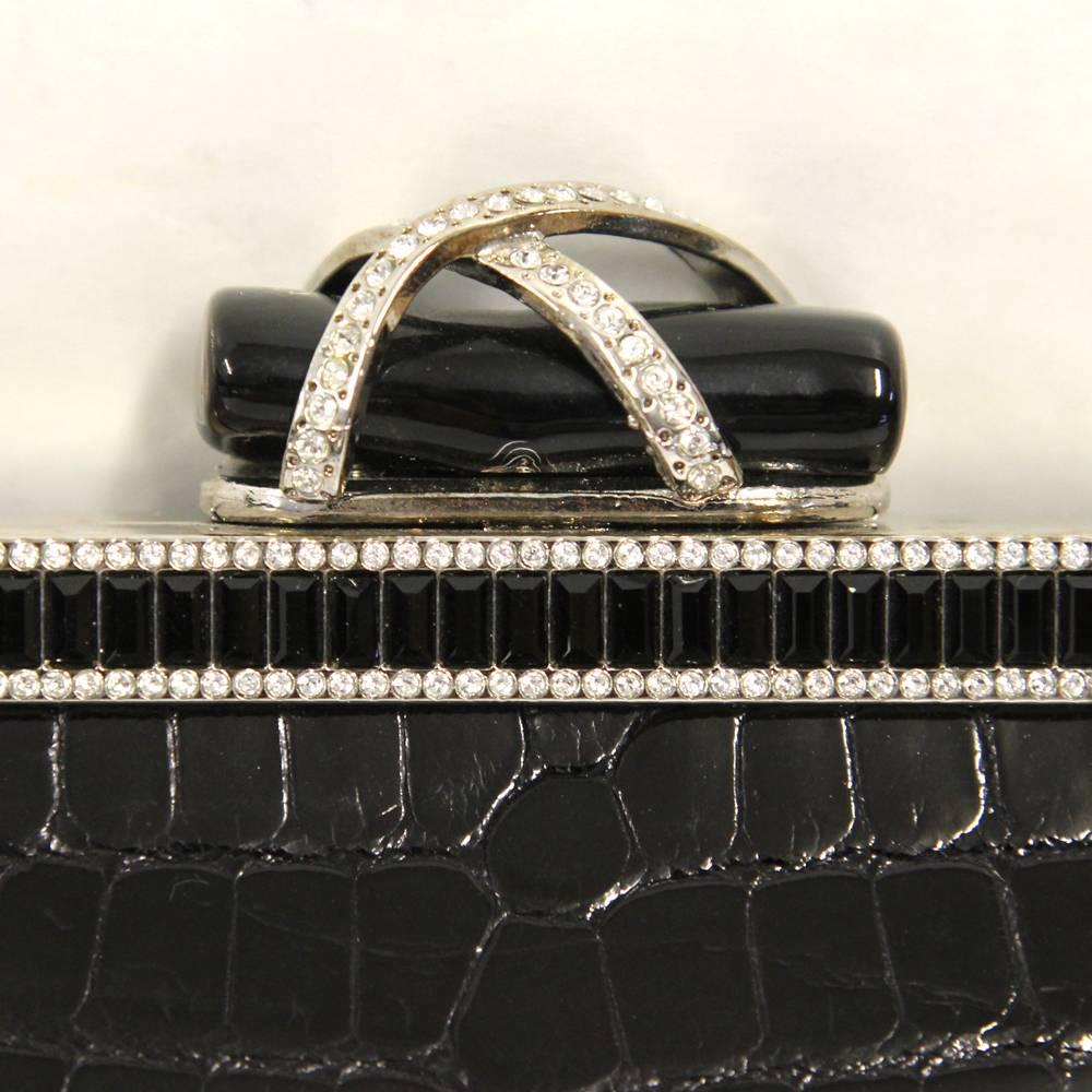 2000s Valentino Black Crocodile Leather Clutch 2