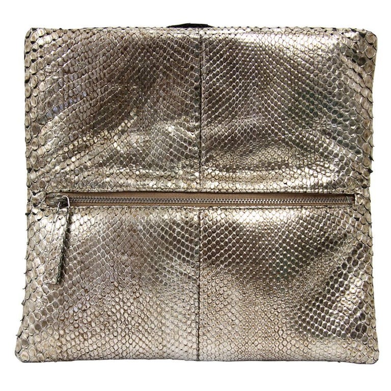 2000s Chanel Silver Python Leather Clutch at 1stDibs