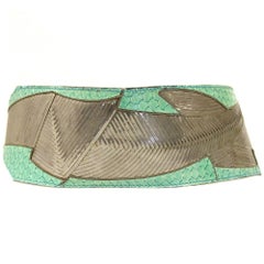 1980s Emilio Pucci Green Printed Leather Belt