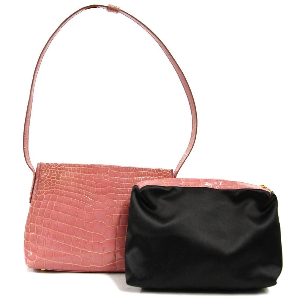 2000s Dotti Pink Crocodile Leather Shoulder Bag 4