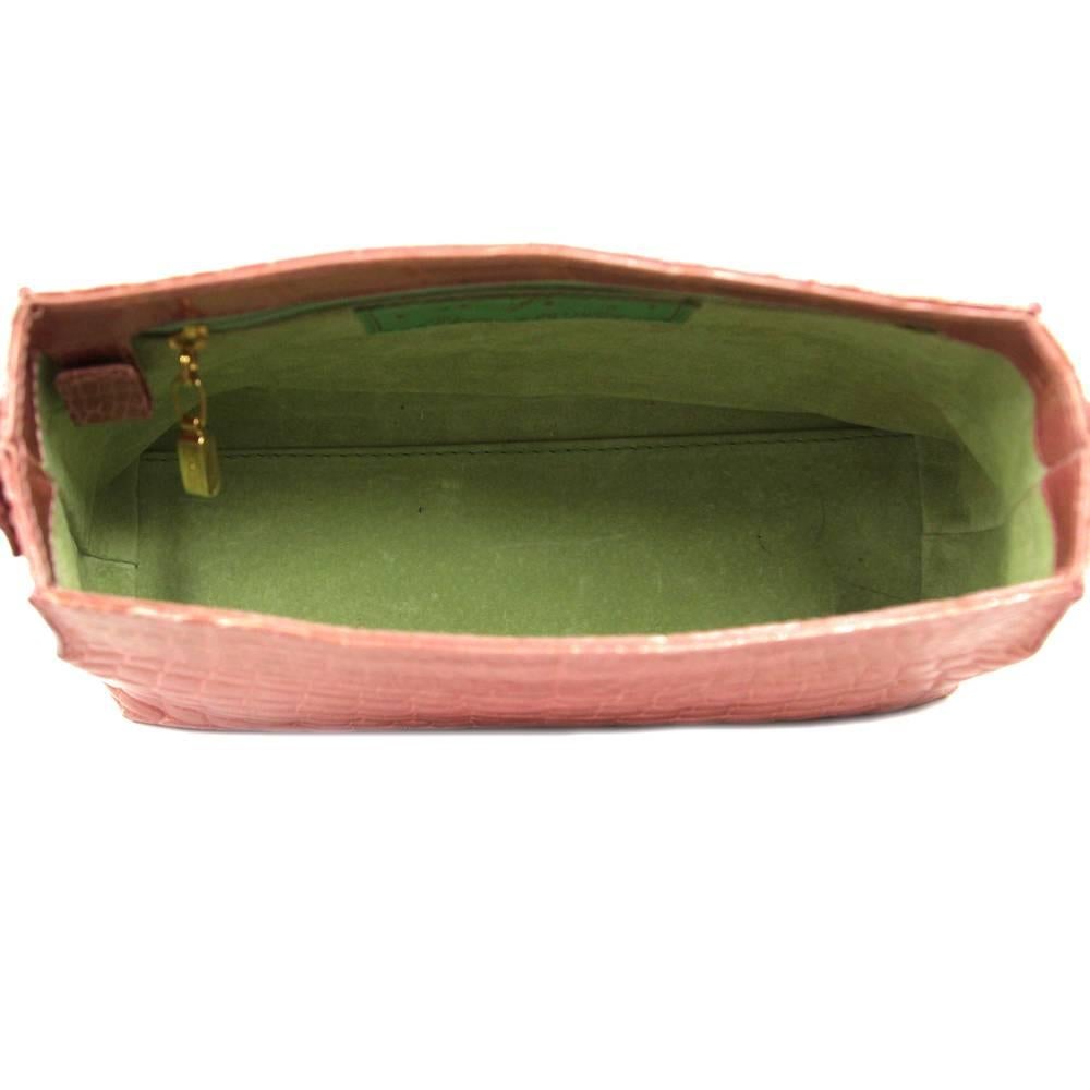 2000s Dotti Pink Crocodile Leather Shoulder Bag 2
