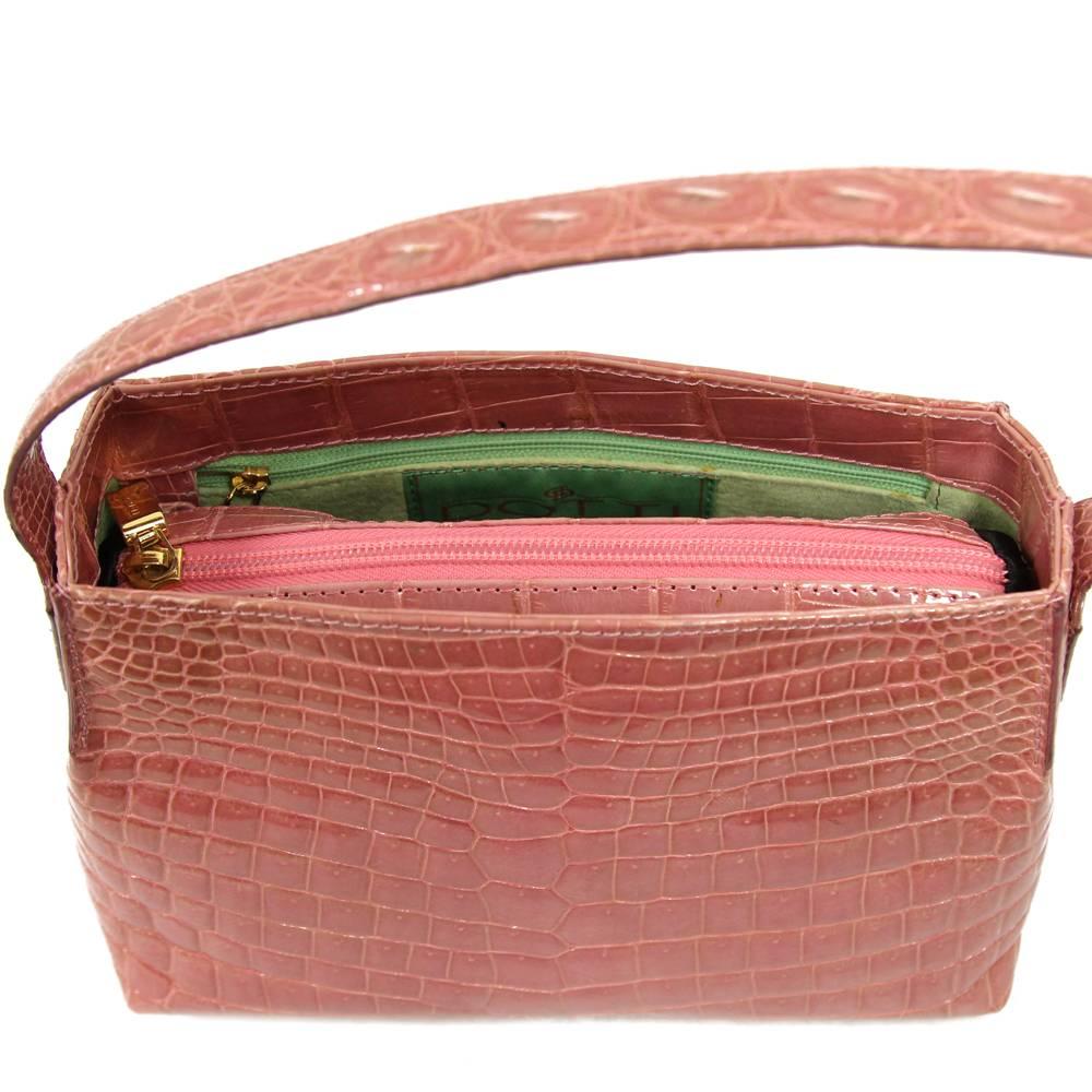 2000s Dotti Pink Crocodile Leather Shoulder Bag 1