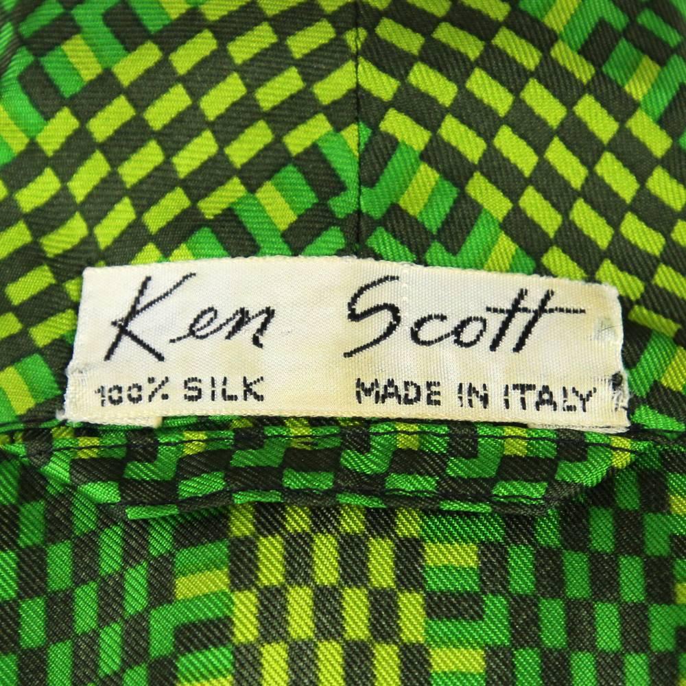 1980s Ken Scott Green Silk Wrap Dress 2