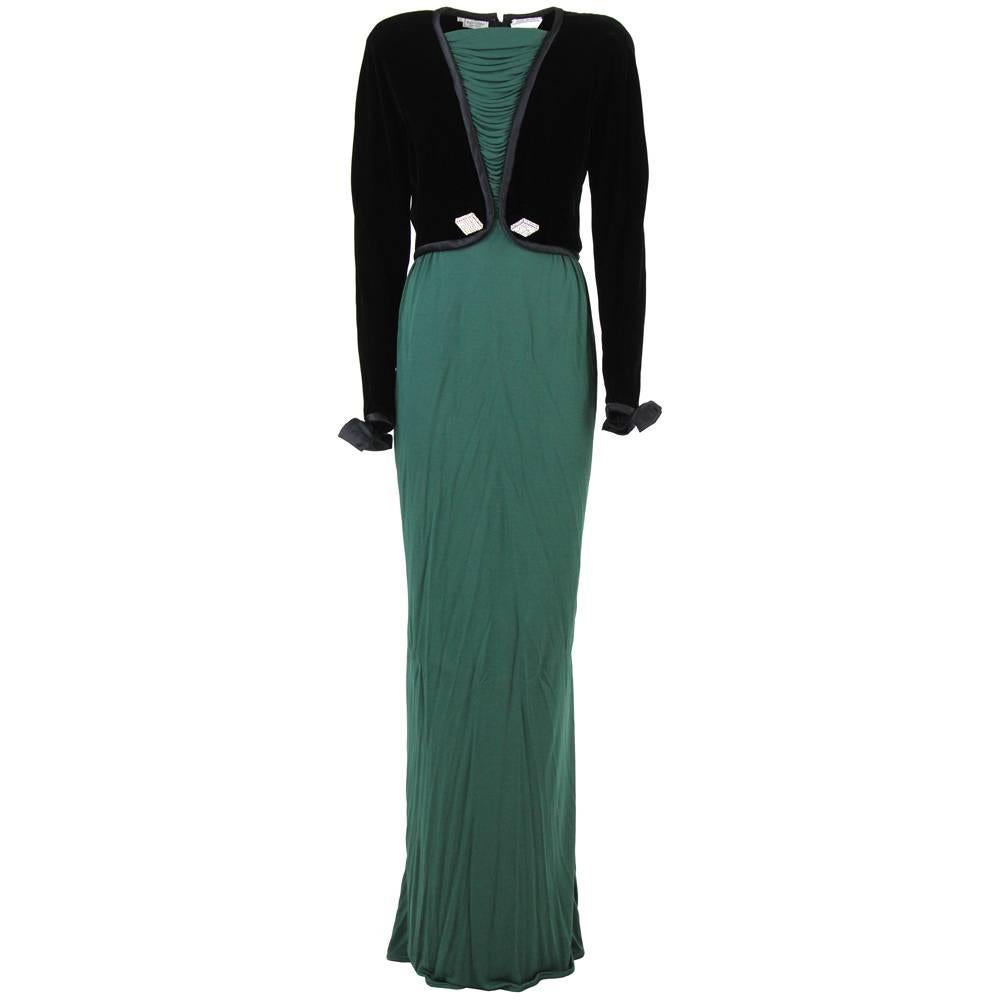 1990s Valentino Emerald Green Maxi Dress
