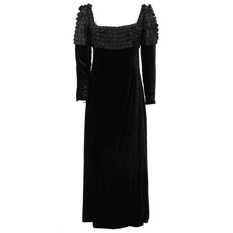 1960s Artisanal Black Velvet Maxi Dress For Sale at 1stDibs