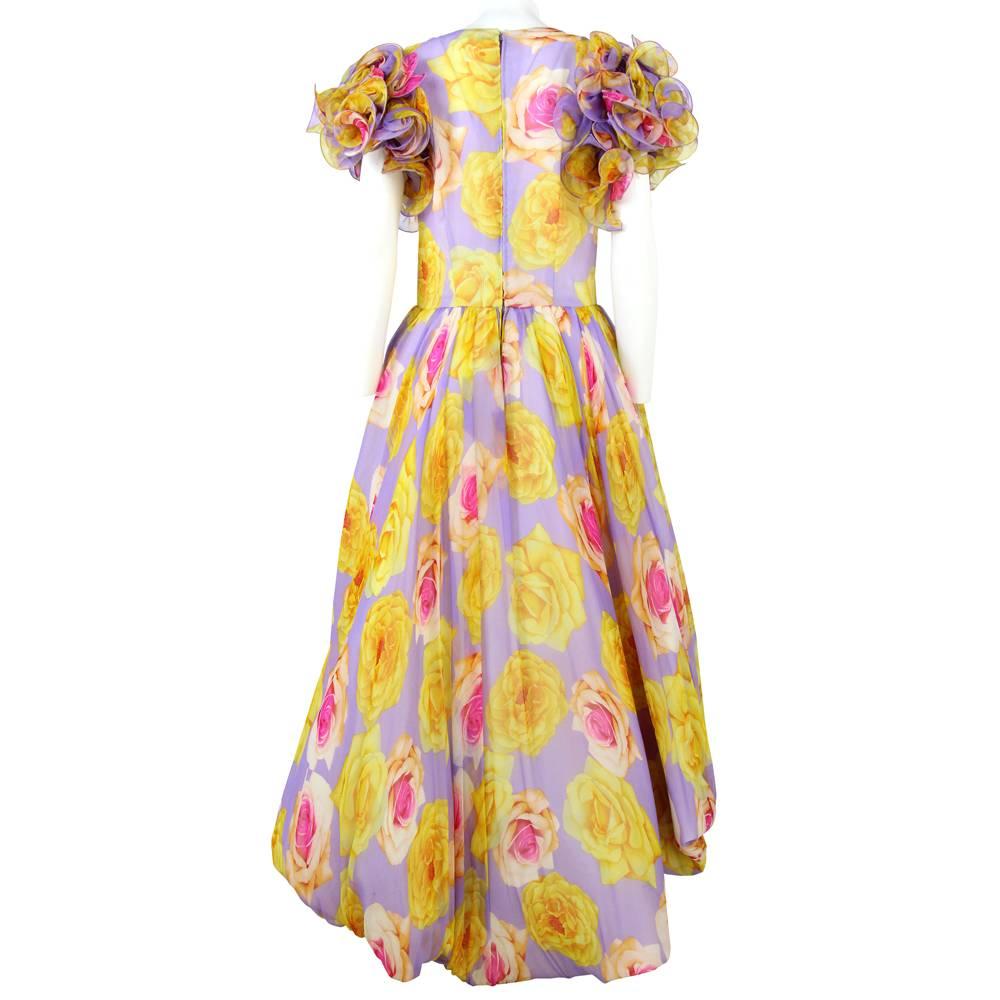 Brown 1960s Artisanal Floral Party Dress