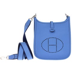 2010s Hermès Mini Sapphire Blue Evelyne Bag