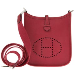 2010s Hermès Garnet Red Mini Evelyne Bag