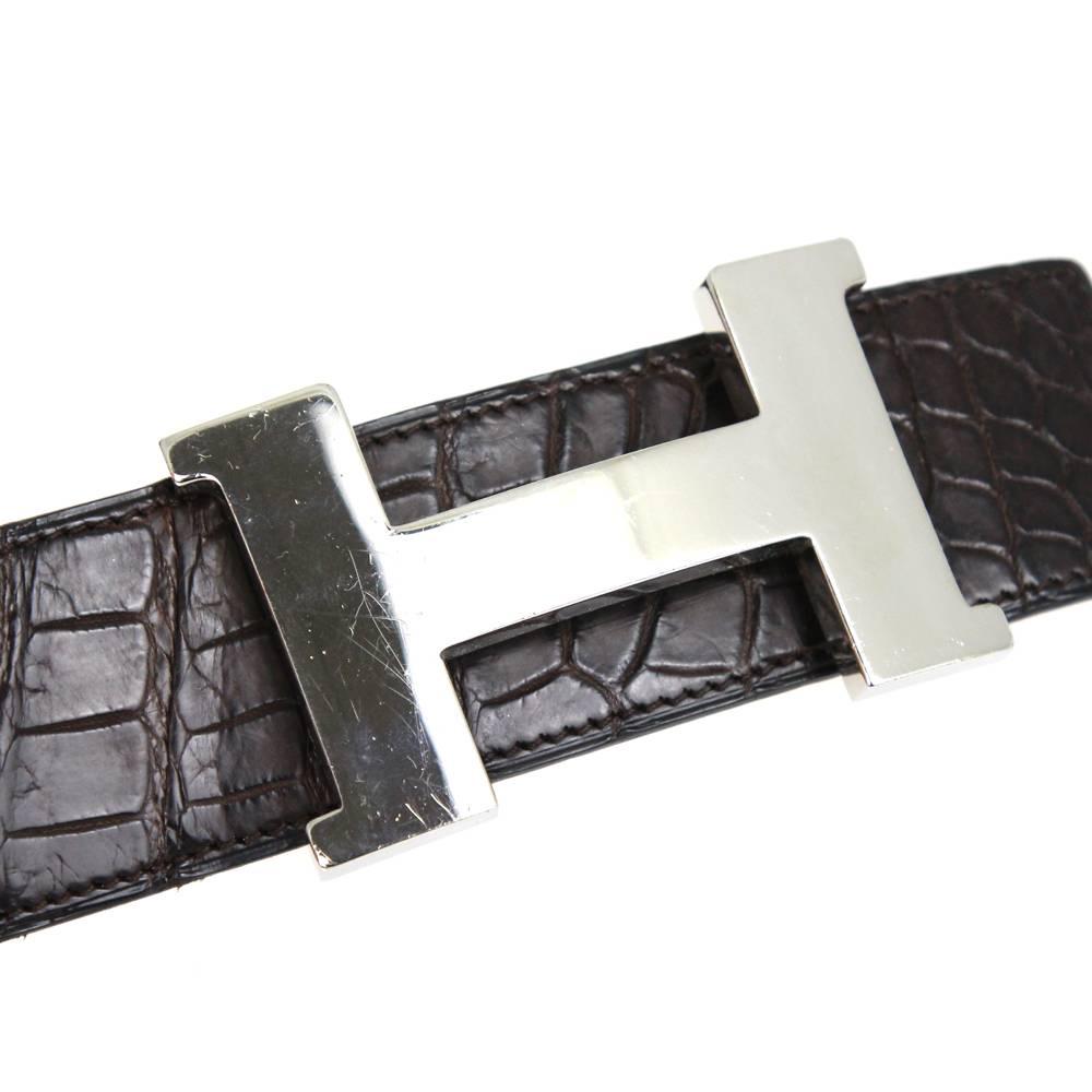 Black 2010s Hermès Crocodile Leather Belt