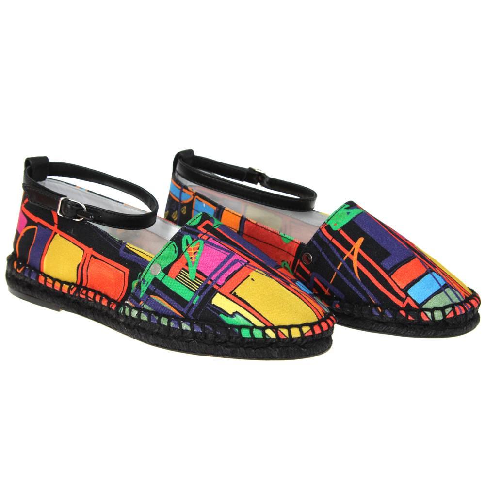 2010s Hermès Black Geometric Print Espadrilles 5