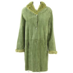 1990s Tailoring Green Sheepskin Coat Hemmed with Mink Fur