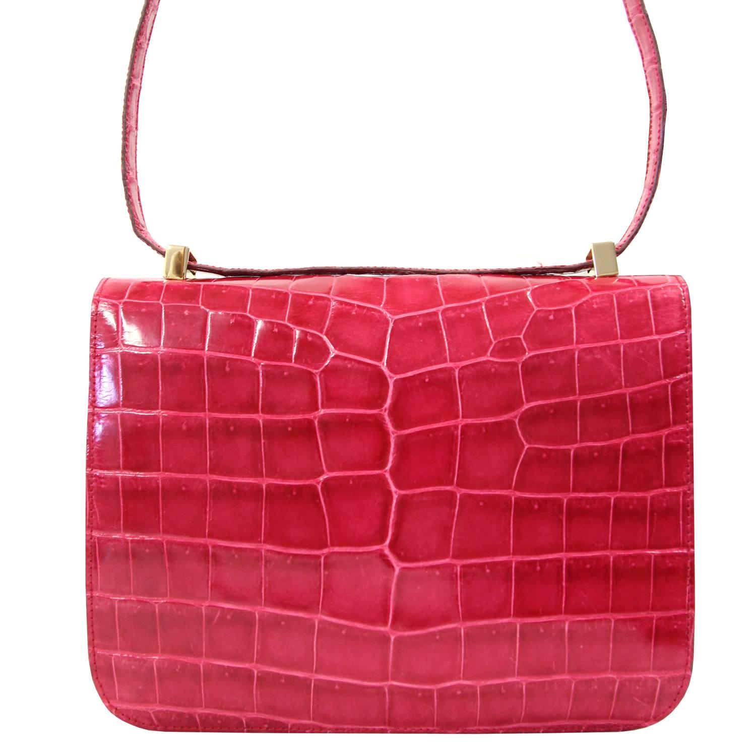 Red 2000s Corradi  Fuchsia Crocodile Leather Crossbody Bag