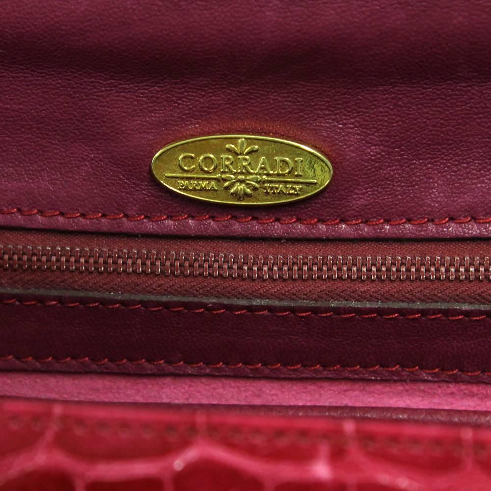 2000s Corradi  Fuchsia Crocodile Leather Crossbody Bag 3