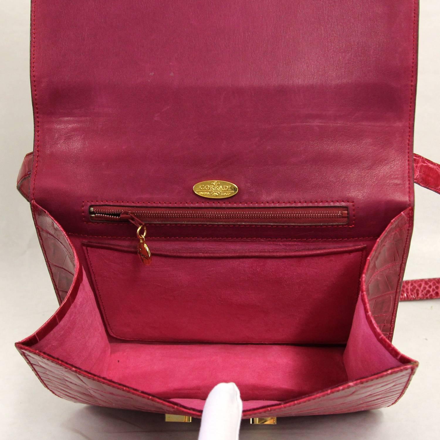2000s Corradi  Fuchsia Crocodile Leather Crossbody Bag 4