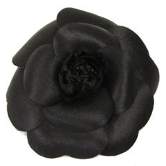 2000's Chanel Black Fabric Camellia Lapel Pin