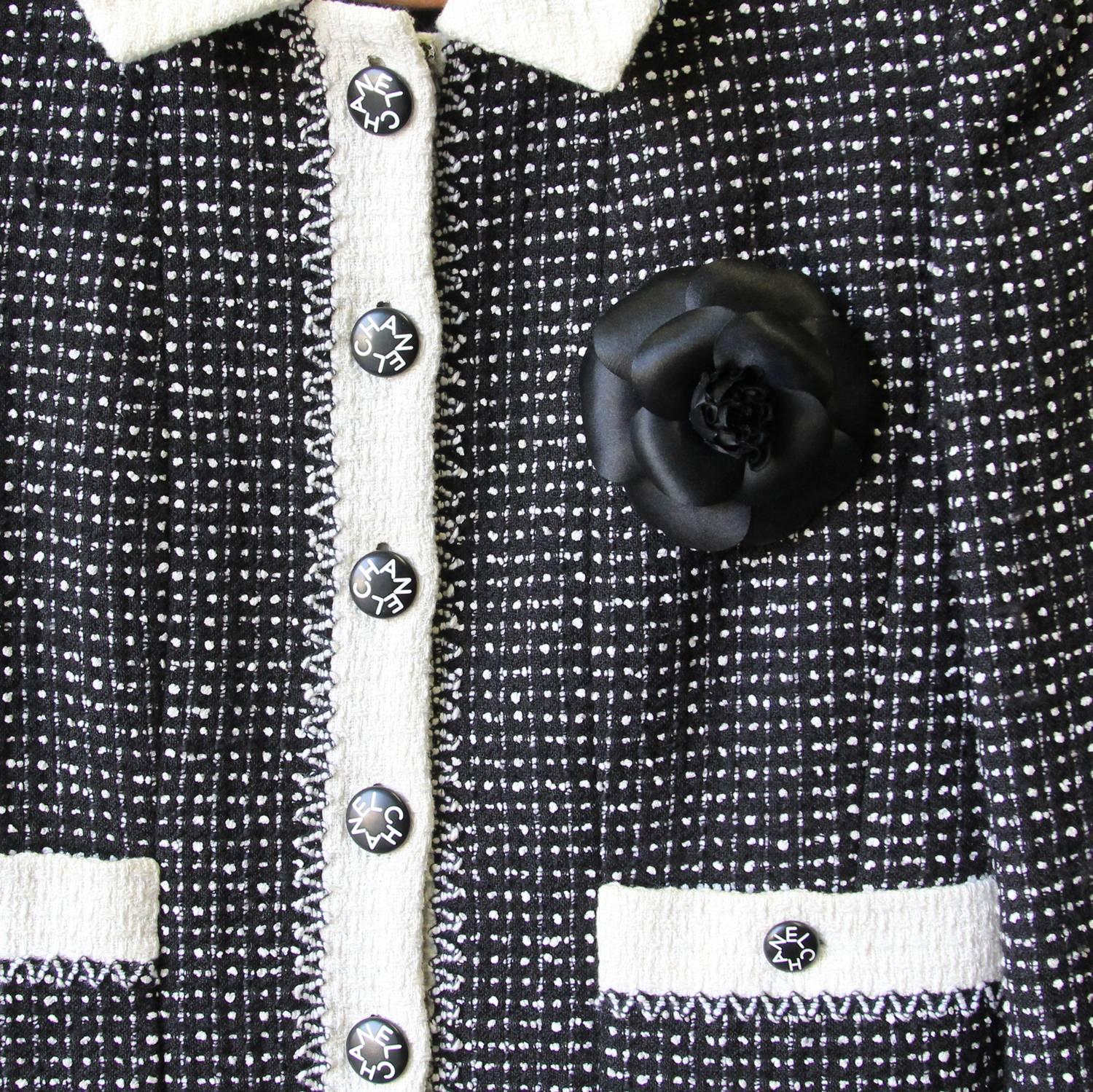 2000's Chanel Black Fabric Camellia Lapel Pin 1