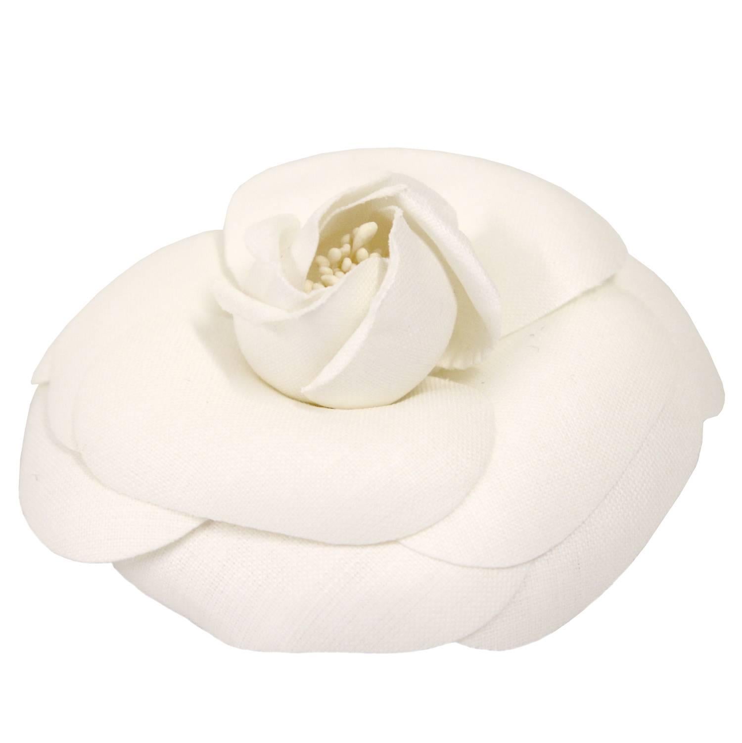 2000s Chanel White Fabric Camellia Lapel Pin