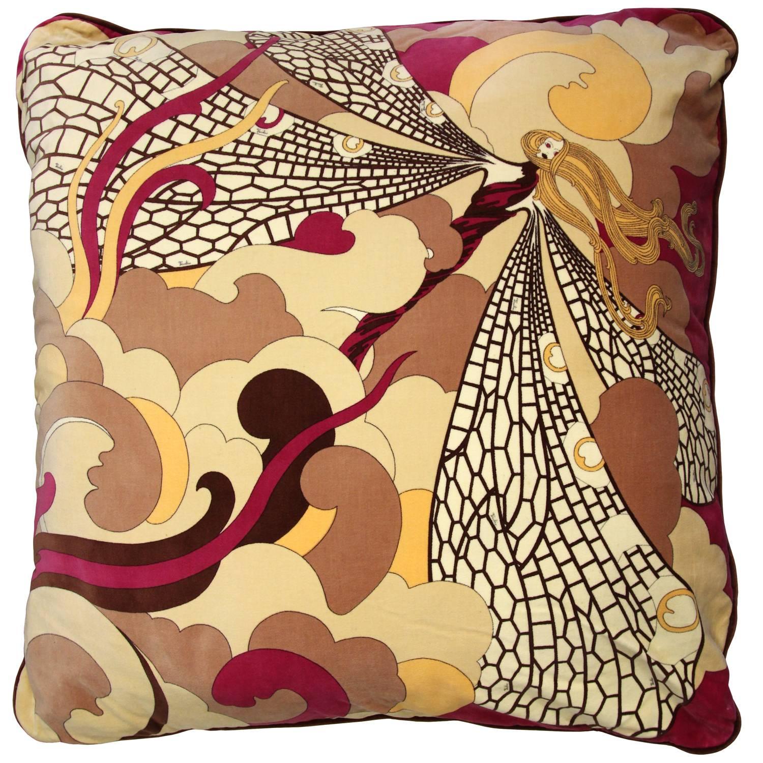 1970s Emilio Pucci Multicolor Velvet Pillow For Sale