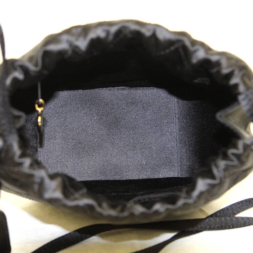 1990s Chanel Black Matelassé Silk Satin Bucket Bag 2