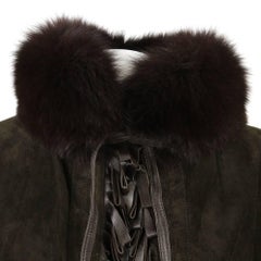 1980s Christian Dior Greenish Brown Suede Cape Coat Trimmed with Fox Fur