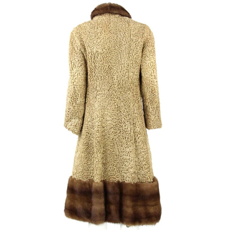 1960s Beige Persian Lamb Coat Trimmed with Mink at 1stDibs