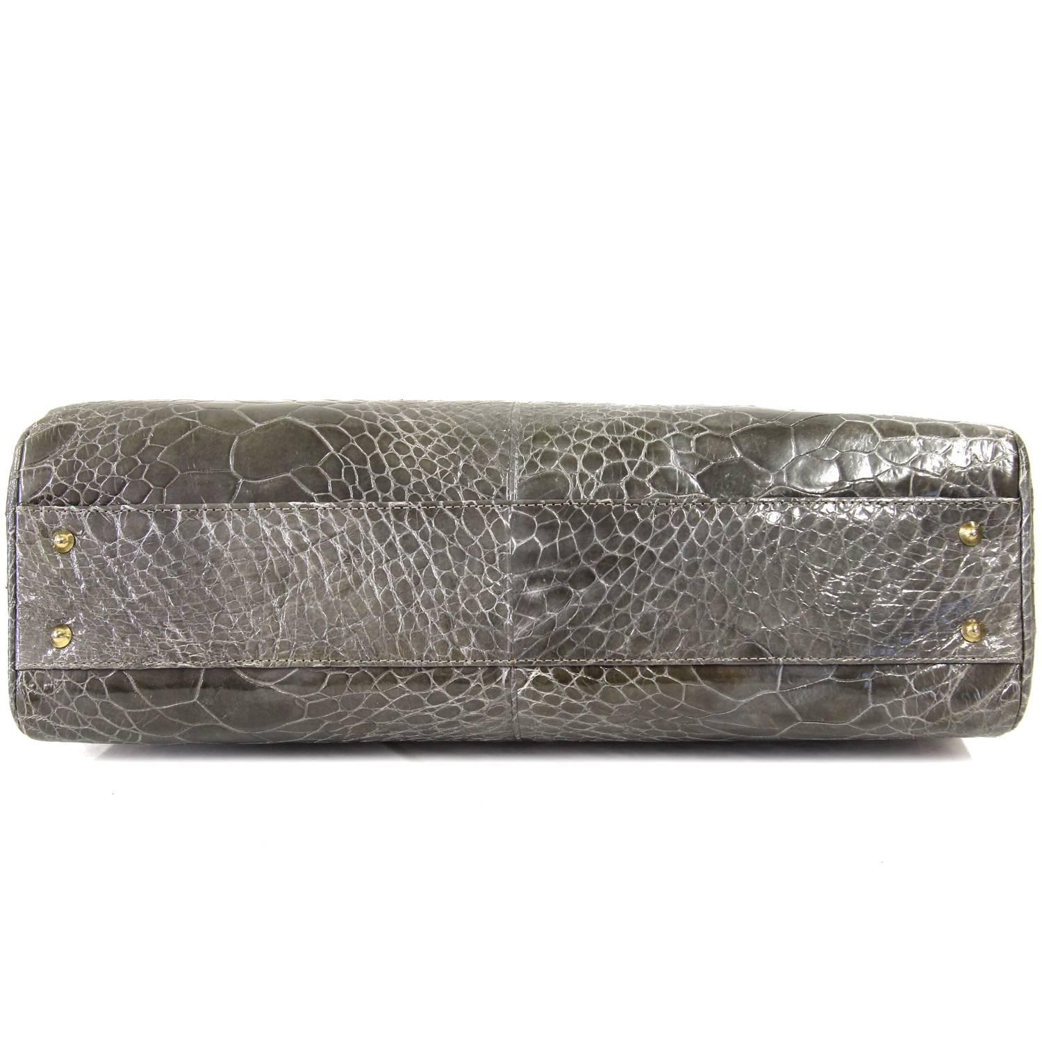 Gray 1990s Olive Green Crocodile Leather Handbag
