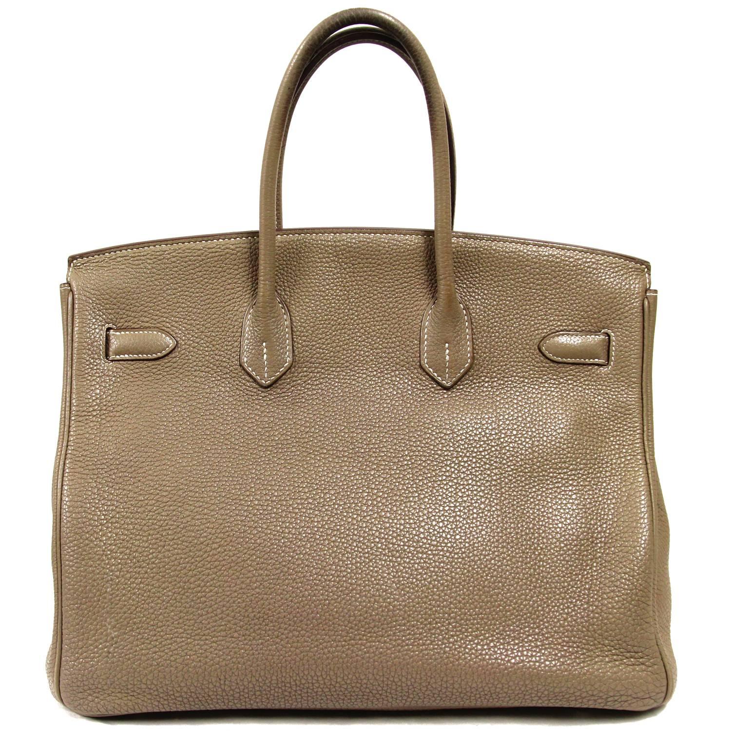 Brown 2000s Hermès Étoupe Taurillon Clemence Leather Birkin Bag 35cm