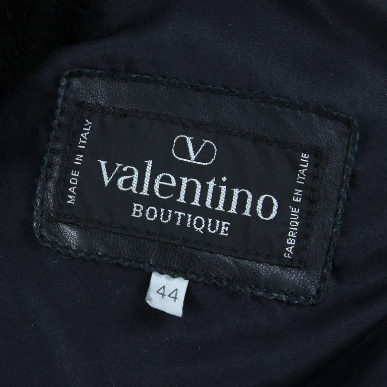 1980s Valentino Black Leather Crop Jacket trimmed with Fox Black Fur ...