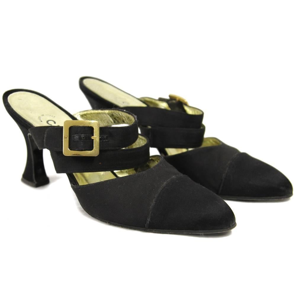Chanel Black Silk and Leather Mules In Good Condition In Lugo (RA), IT